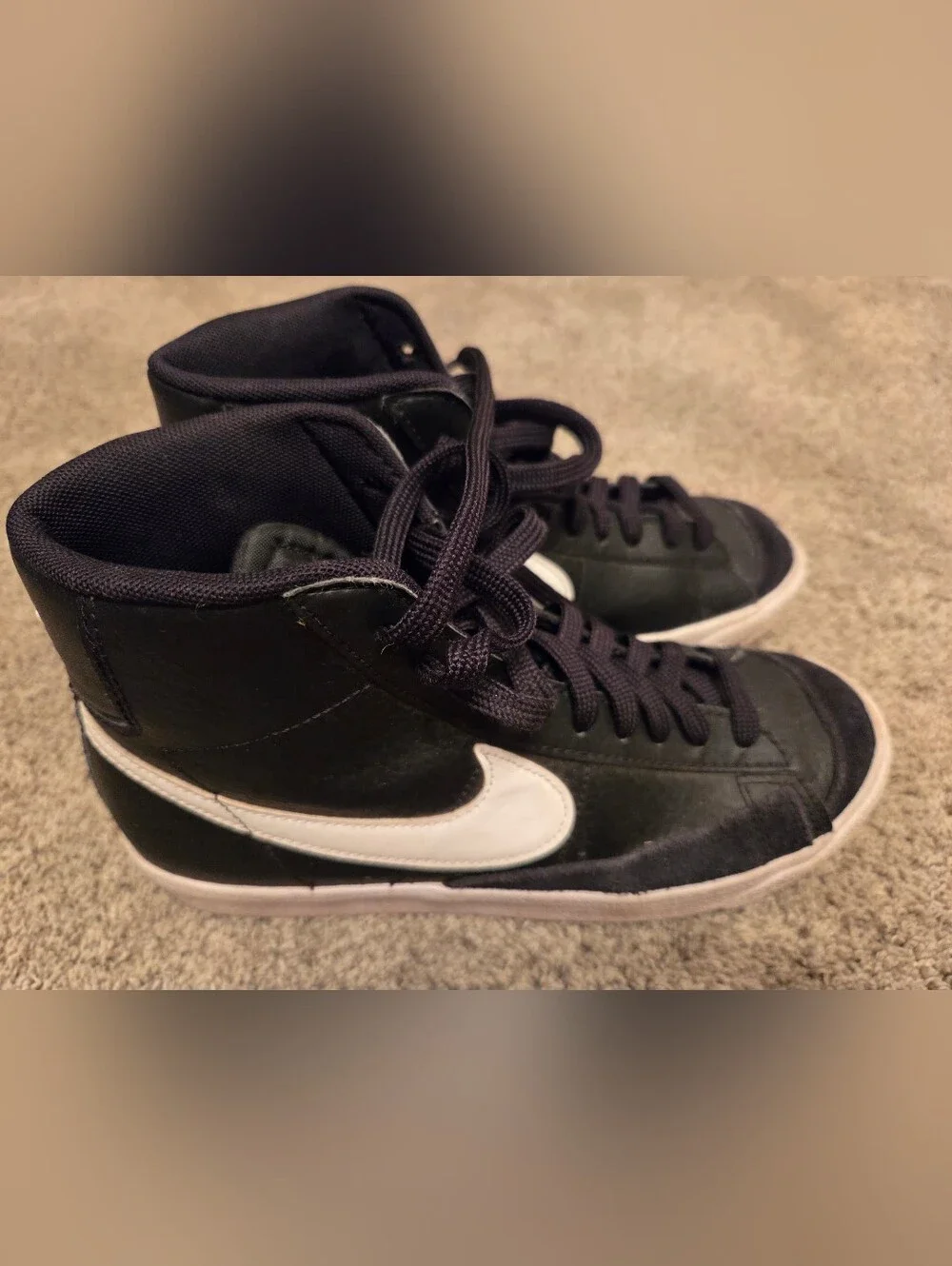 Nike Kids Black High-Top Sneakers with White Swoosh Accent